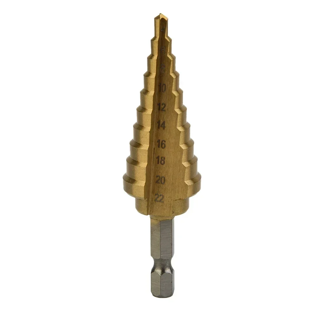 1Pcs 4-22mm HSS Titanium Coated Step Drill Bit Drilling Power ToolsMetal High Speed Steel Wood Hole Cutter Step Cone Dril A50