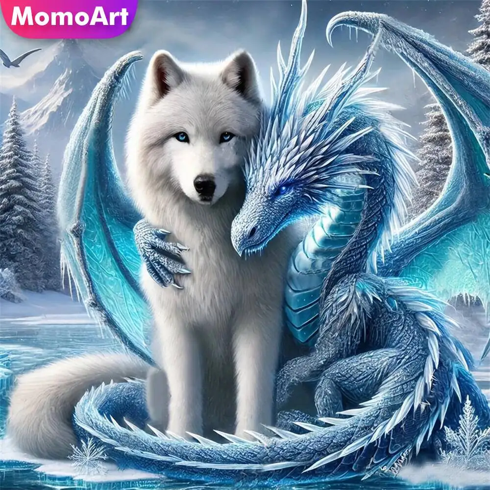 Momoart Full Square Round Diamond Painting Wolf Picture Of Rhinestones Diamond Mosaic Dragon Animal Embroidery Handicraft
