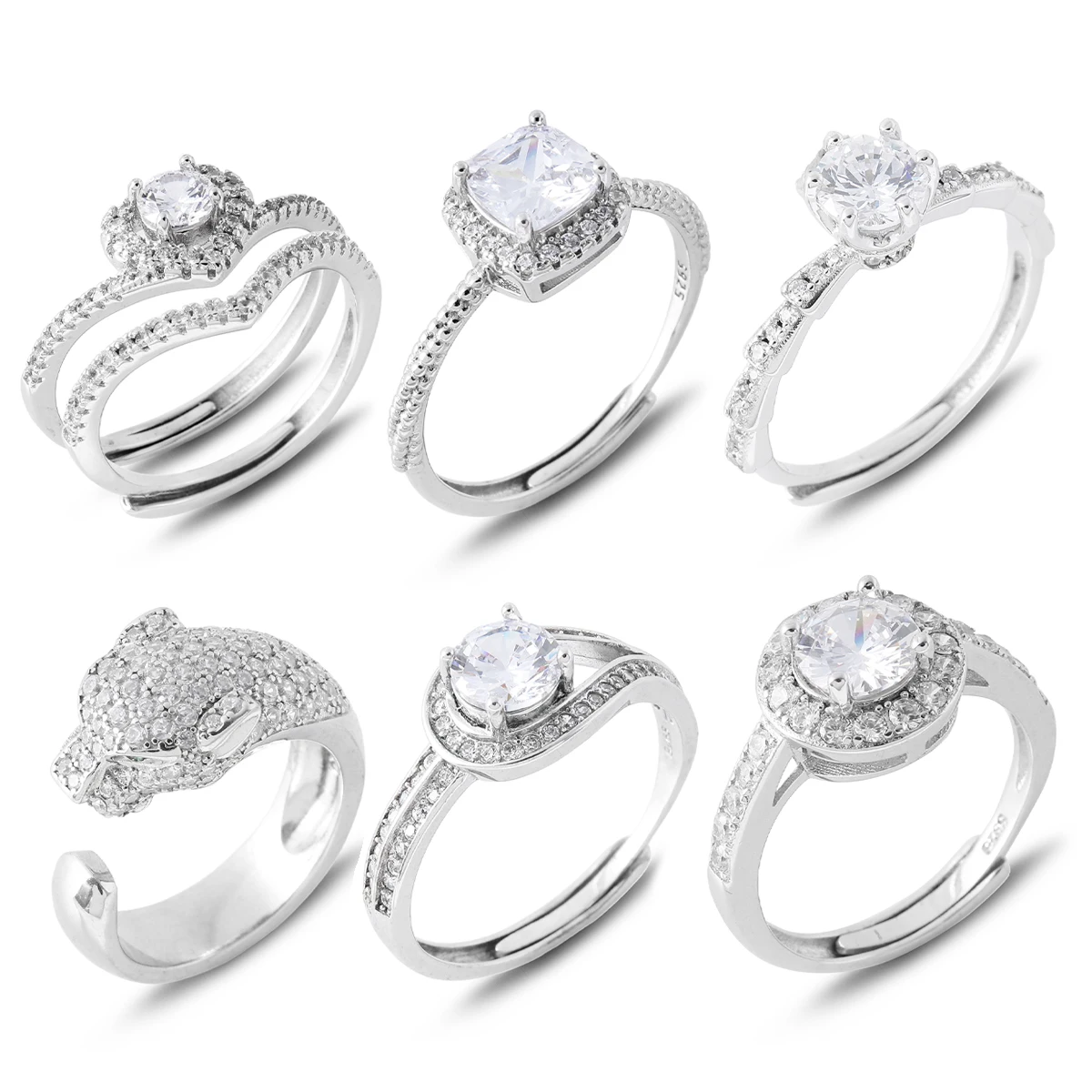 

Luxury Moissanite S925 Silver Adjustable Women Ring Square Round Sparkling Diamond Ring Wedding Party Proposal Jewelry Gift