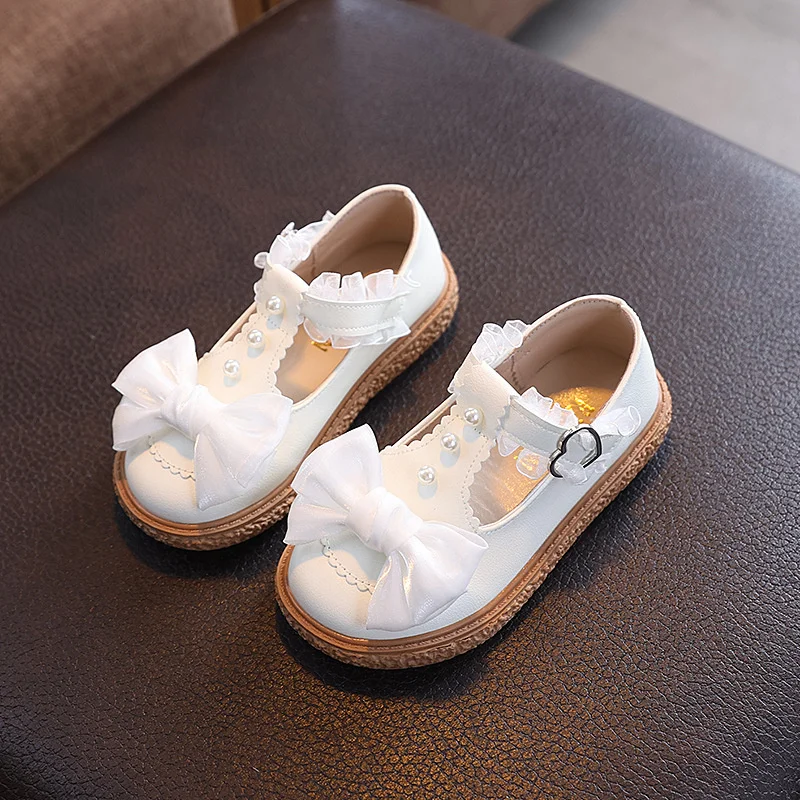 

2025 Party Style Sweet Girls Princess Leather Shoes Elegant Bowknot Kids Ballet Shoes Children Fashion Dresses Flat Shoes Soft