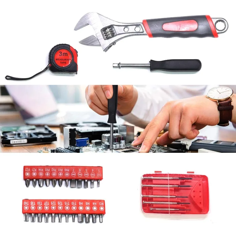 Alumínio Trolley Case Tool Set com cinto, Household Hand Tool Set, House Repair Kit, Prata, 799Pcs
