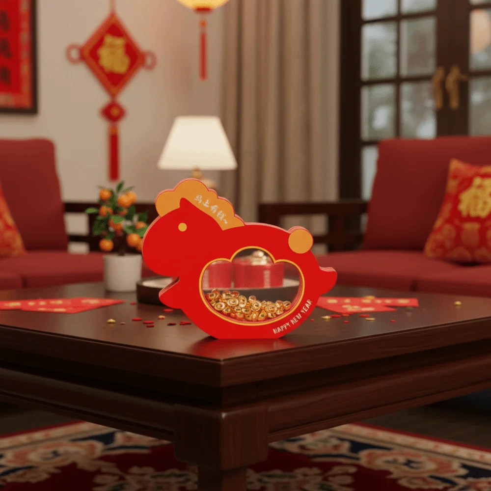 

Transparent Compartment Year Horse Ornament Chinese Style Stable Base New Year Decoration Golden Ingot Free-standing