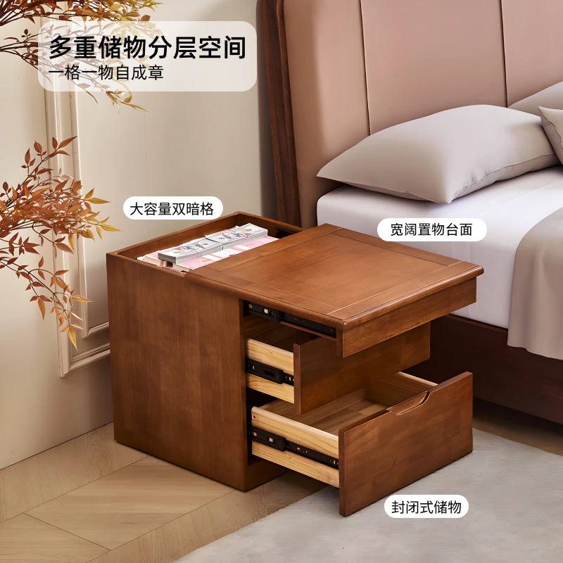 [النموذج الأساسي T02] تصميم حجرة مزدوجة مخفية من الخشب الصلب بالكامل بجانب السرير الصيني الجديد وطاولة بجانب السرير للمدخل البسيط