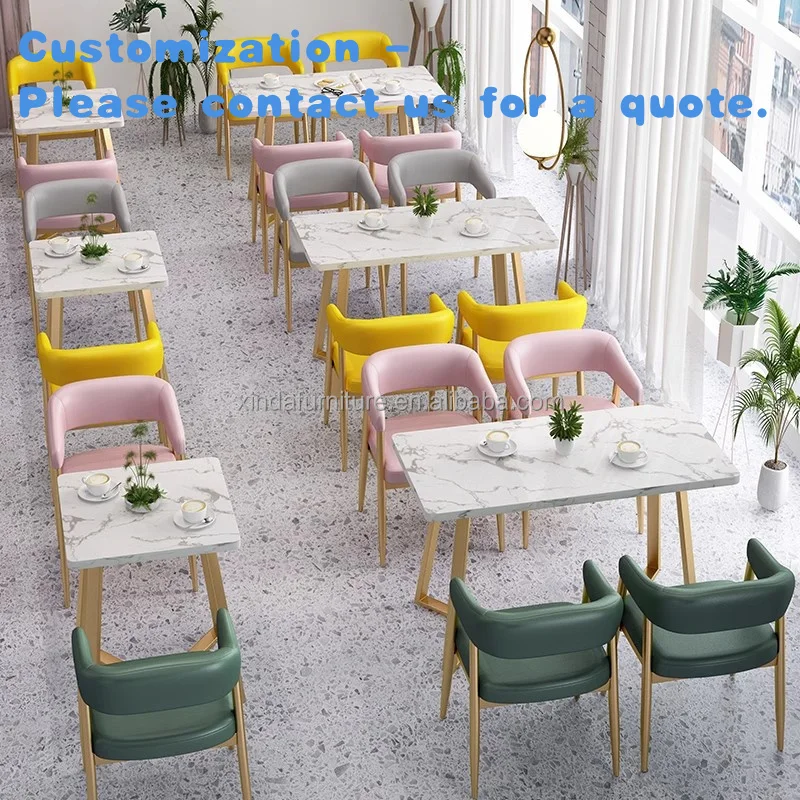 custom.Commercial Coffee Shop Furniture Modern Style Catering Dining Table Set Metal Food Court Restaurant Tables and Chair