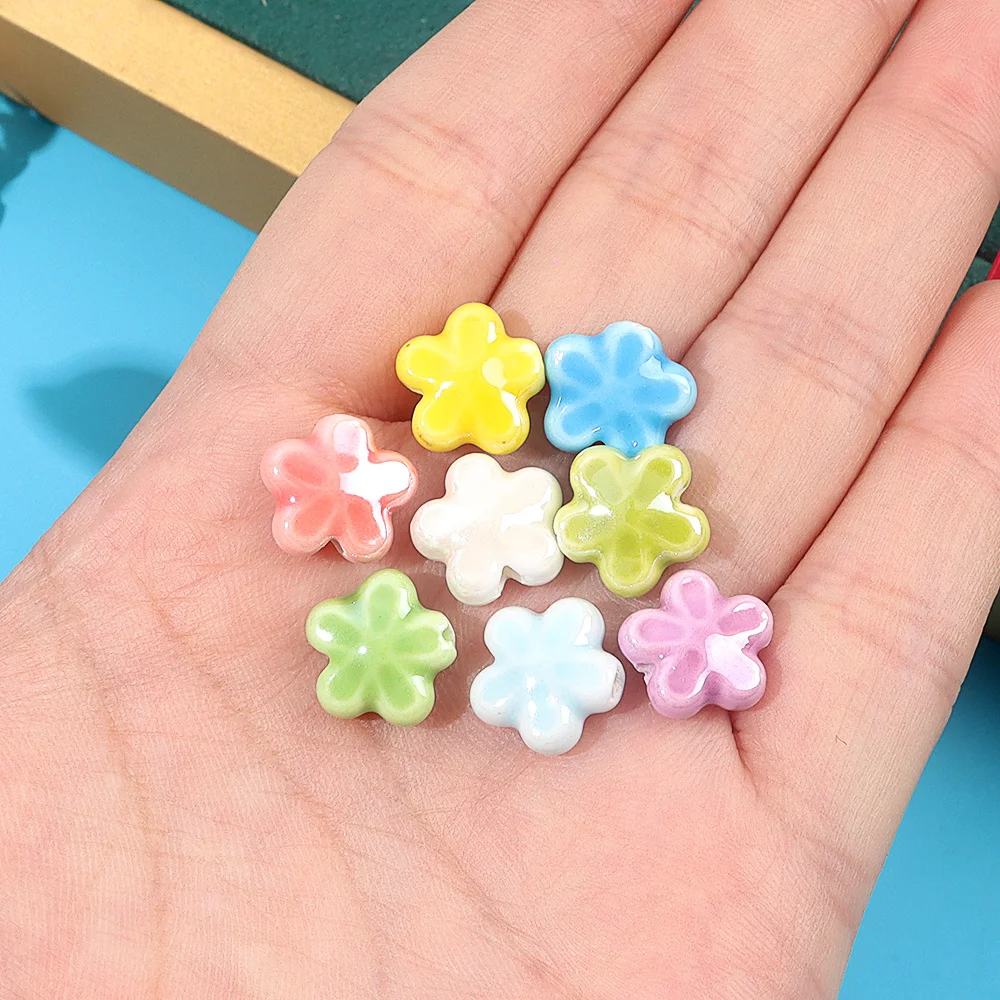 3/9/17pcs Multi-color Ceramic Flower Shaped Beads,Used for DIY Christmas, Thanksgiving, Halloween Decorative Accessories