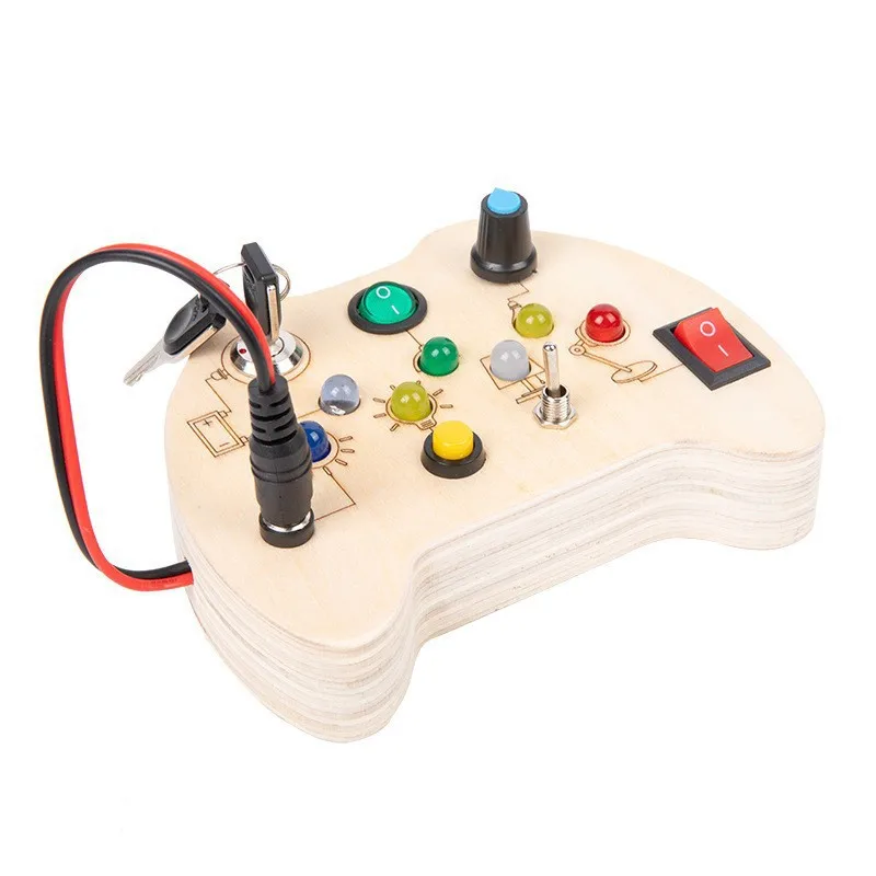 Wooden Electronic Busy Board LED Light Switch Circuit Simulation Montessori Sensory Activity Travel Educational Toy Kids 2-4Y