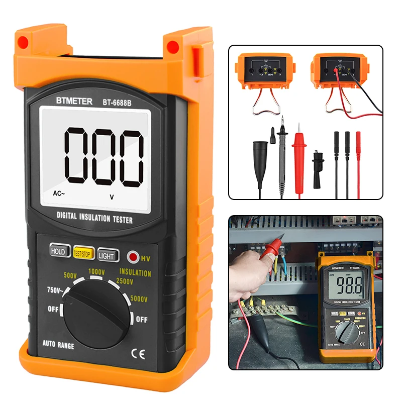 BTMETER BT-6688B Digital Insulation Resistance Tester, Auto Ranging with Backlight Display, 200 Gigaohm Capacity