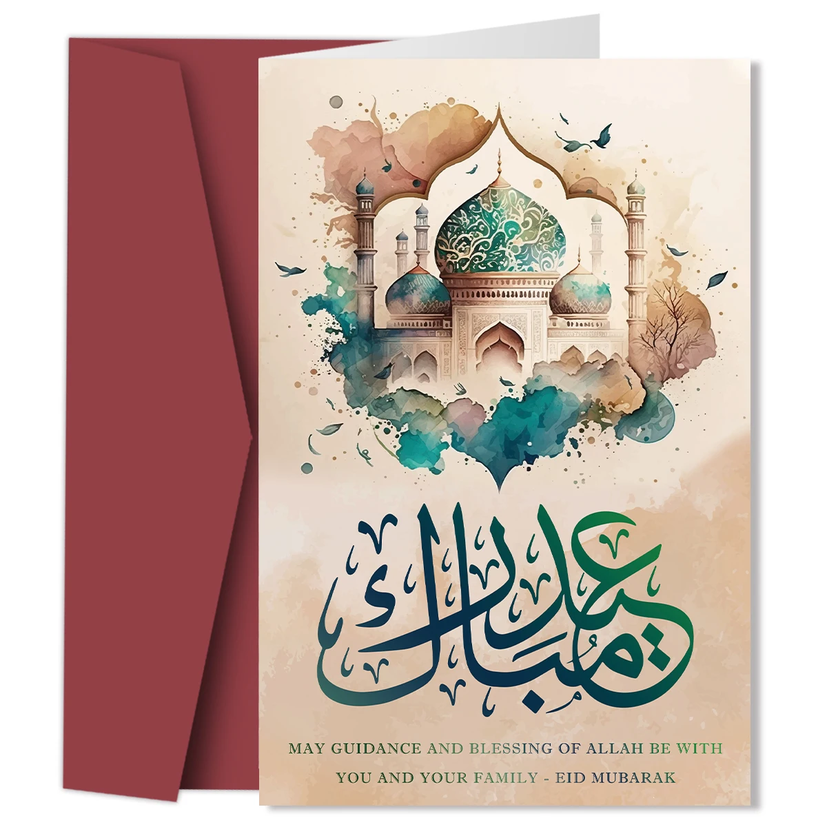 Elegante Eid Mubarak-Grußkarte, Eid Al-Fitr- und Ramadan-Feierkarte mit Umschlag, Geschenkkarte für Kollegen, Freunde und Familie