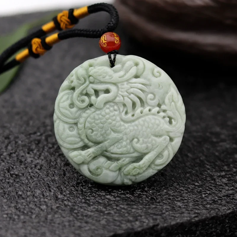 

Natural Chinese Dragon Carved Jade Pendant White Green Necklace Charm Jewellery Fashion Lucky Amulet Gifts for Women Man