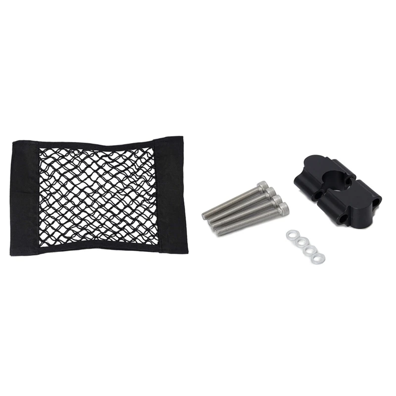 

1 Pcs Car Trunk Storage Bag Mesh Net Bag Pocket Bag & 1 Pair Motorcycle Handlebar Riser Kit 7/8 Inch Bar Clamps