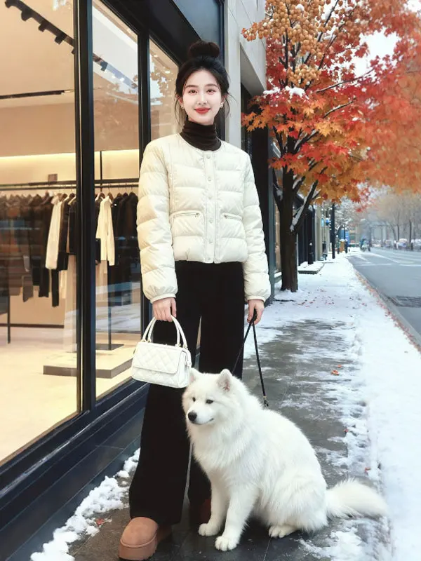 

Korean Sle Warm Cotton Jaet And Wide Leg Pants Two Piece Set Faionable And Sli Winter Outfit High Quali Material