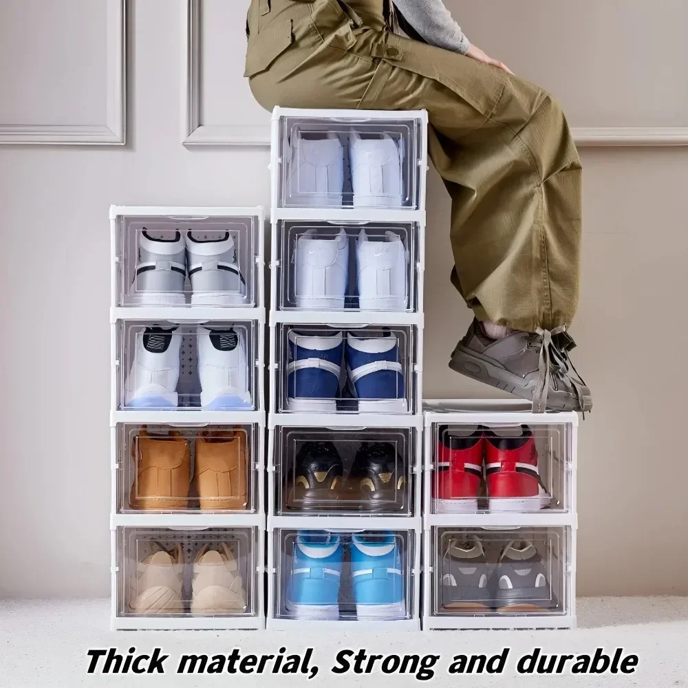 6-Layer Collapsible Shoe Case, Shoe Storage Sorter. Dustproof Stackable Shoe Stand, Space-Saving Integrated Shelving