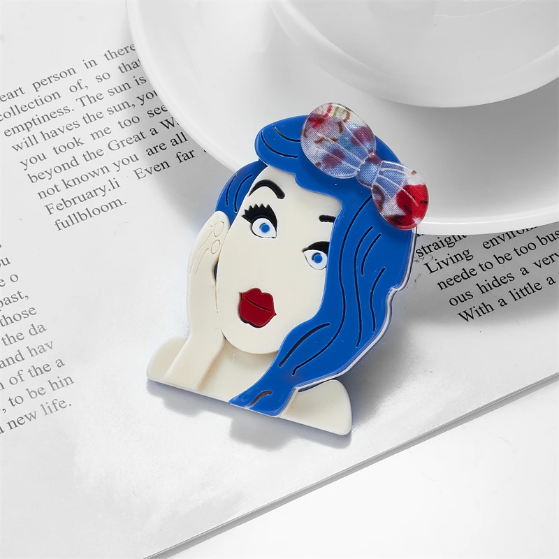YAOLOGE Acrylic Cute Sexy Lady Girl Brooches For Women Kids New Cartoon Figure Badges Pins Accessories Jewelry Birthday Gift