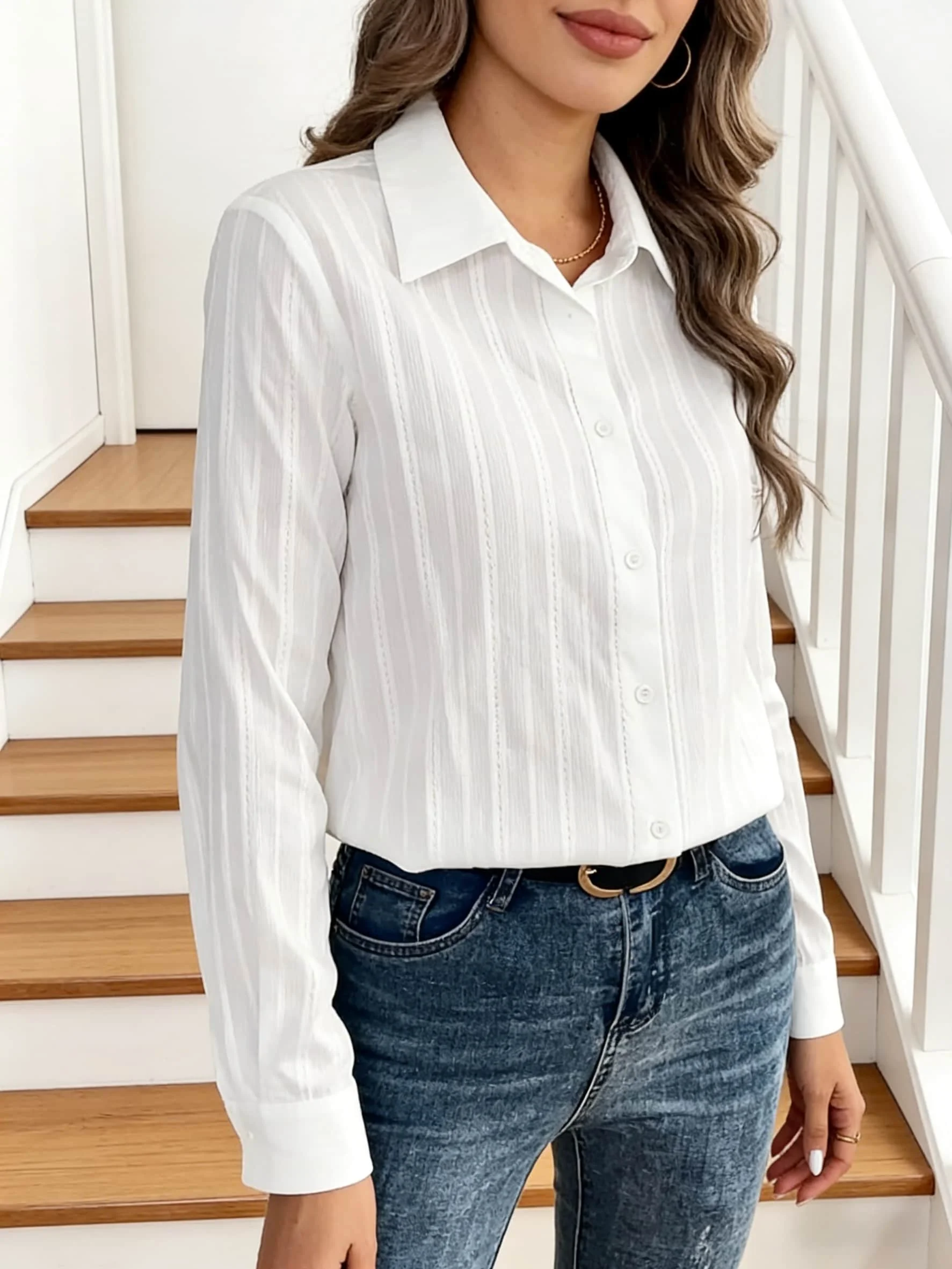 Nieuwe chique dameskleding kraag shirt met lange mouwen effen kleur nieuw vest single-breasted nauwsluitende blouse eenvoudige top