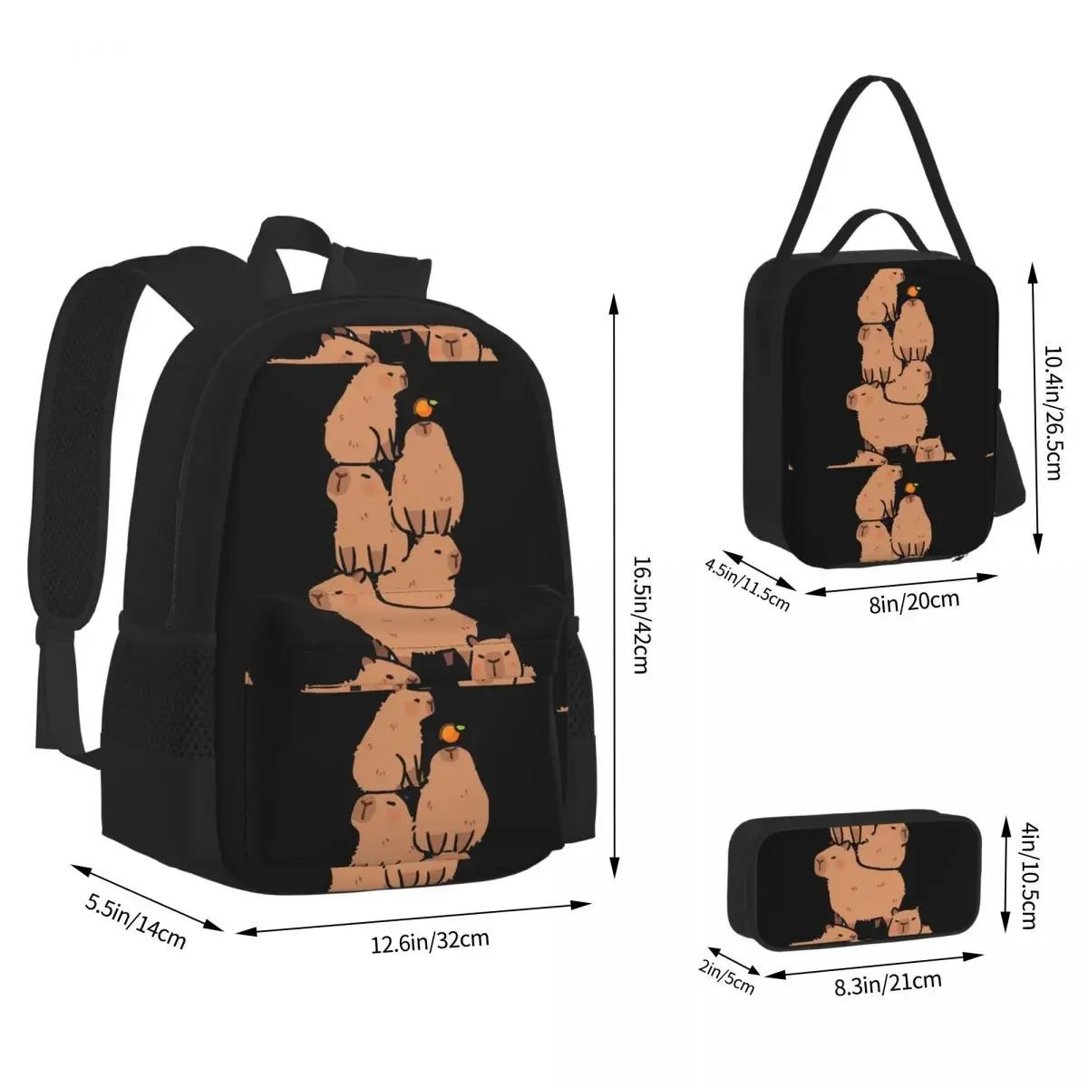 Capybara Is My Spirit Animal Mochilas, Estudantes Mochilas Escolares, Kids Rucksack, Lunch Bag, Pen Bag, Meninos, Meninas Bookbag, 3 Pcs Set