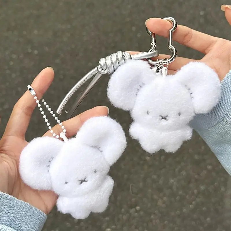 Cute White Plush Mouse Keychain Soft Fluffy Pendant Lovely Backpack Hanging Decor Small Ornament for Birthday Party Favor