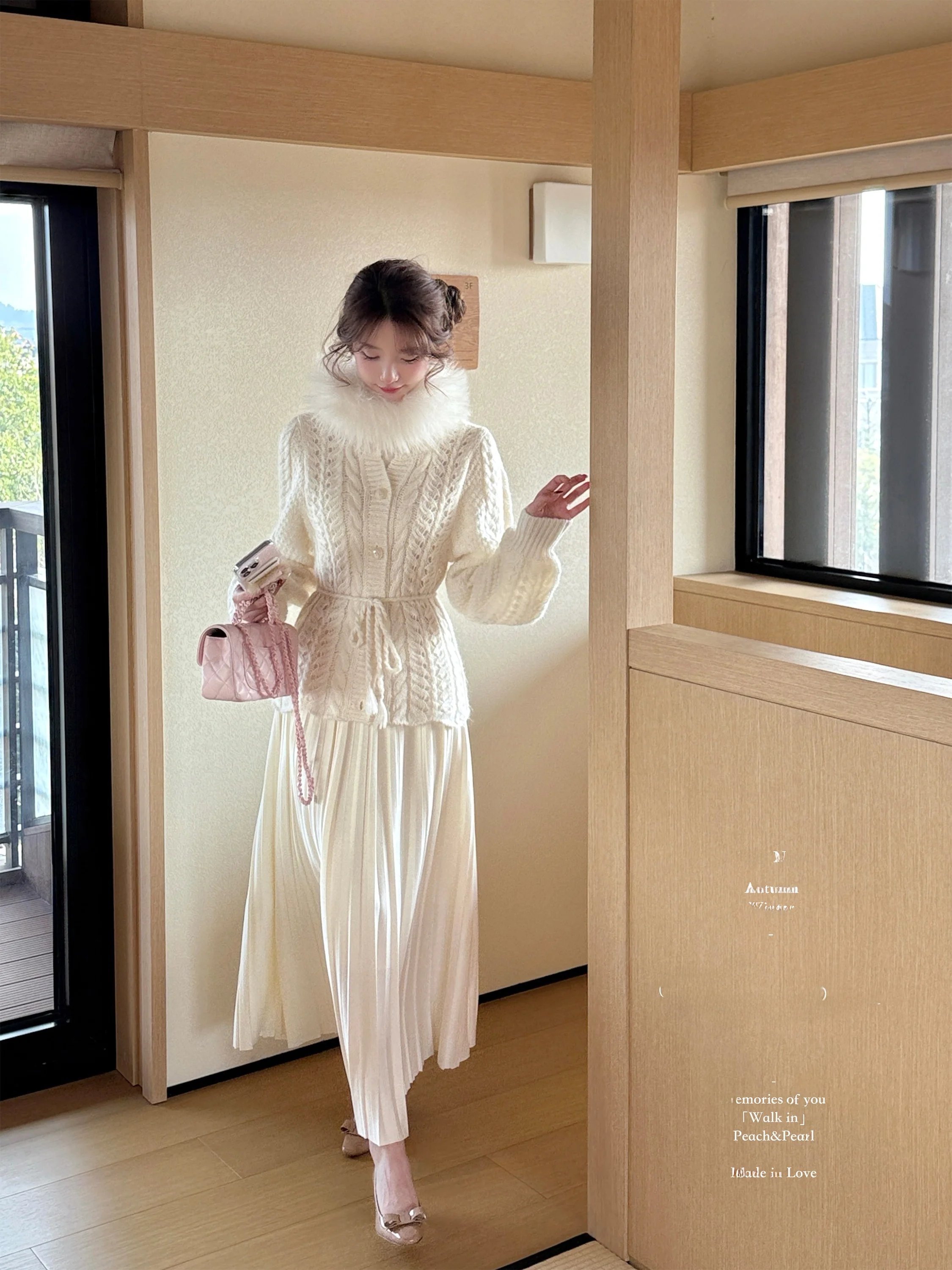 

Romantic Commute High Waist Knitted Long A-Line Pleated Skirt Slimming Casual Polyester Wool Viscose Blend Commute Skirt