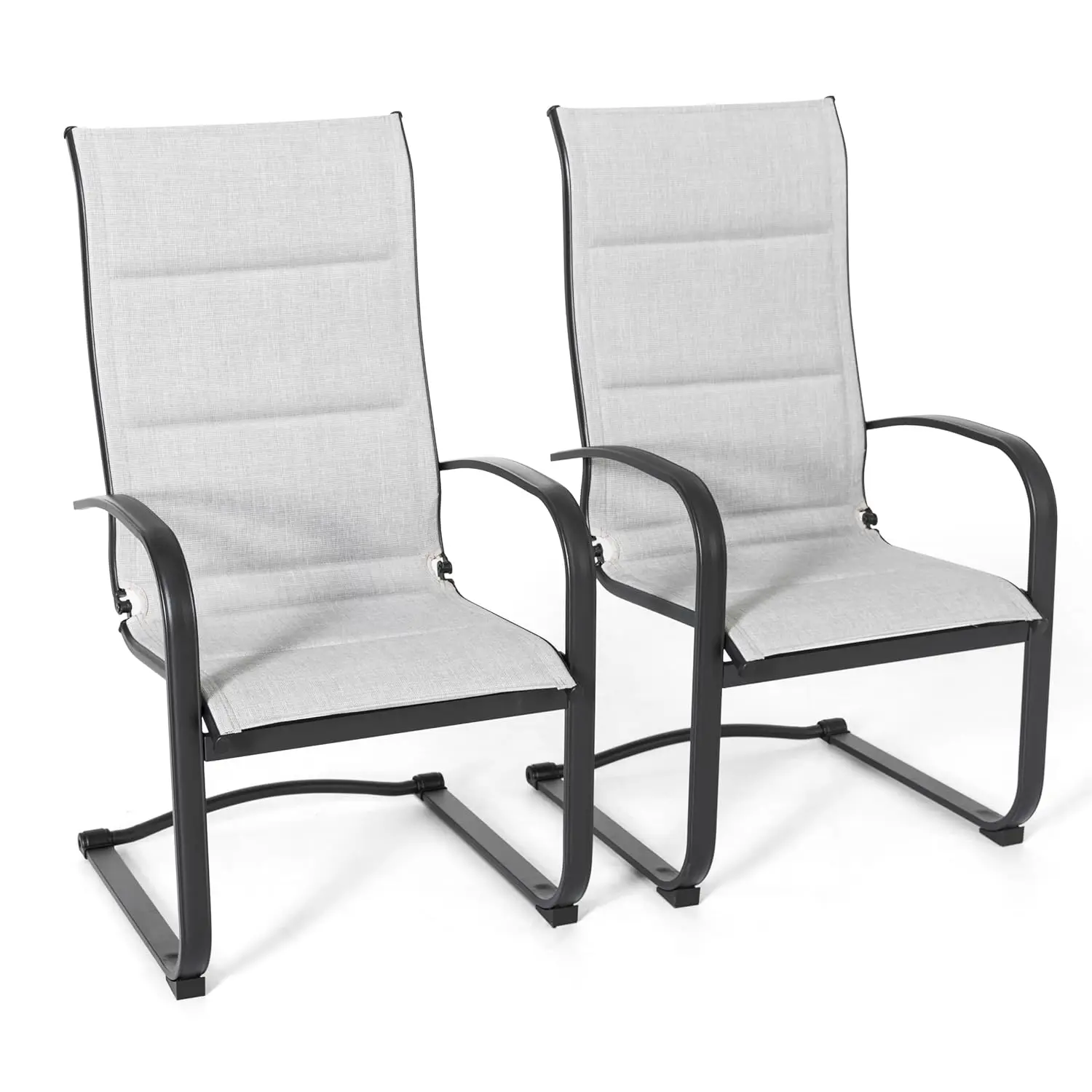 Outdoor Padded Textilene Patio Dining Chairs Set of 4, Breathable Spring Motion High Back for Backyard Lawn Deck, Customized
