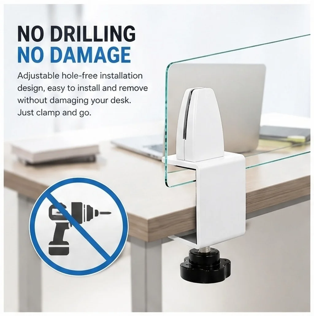 2Pcs Table Partition Clip Thickened Base Desk Stable Screen Divider Clamp Adjustable Aluminum Alloy Hole Free Wear Resistant