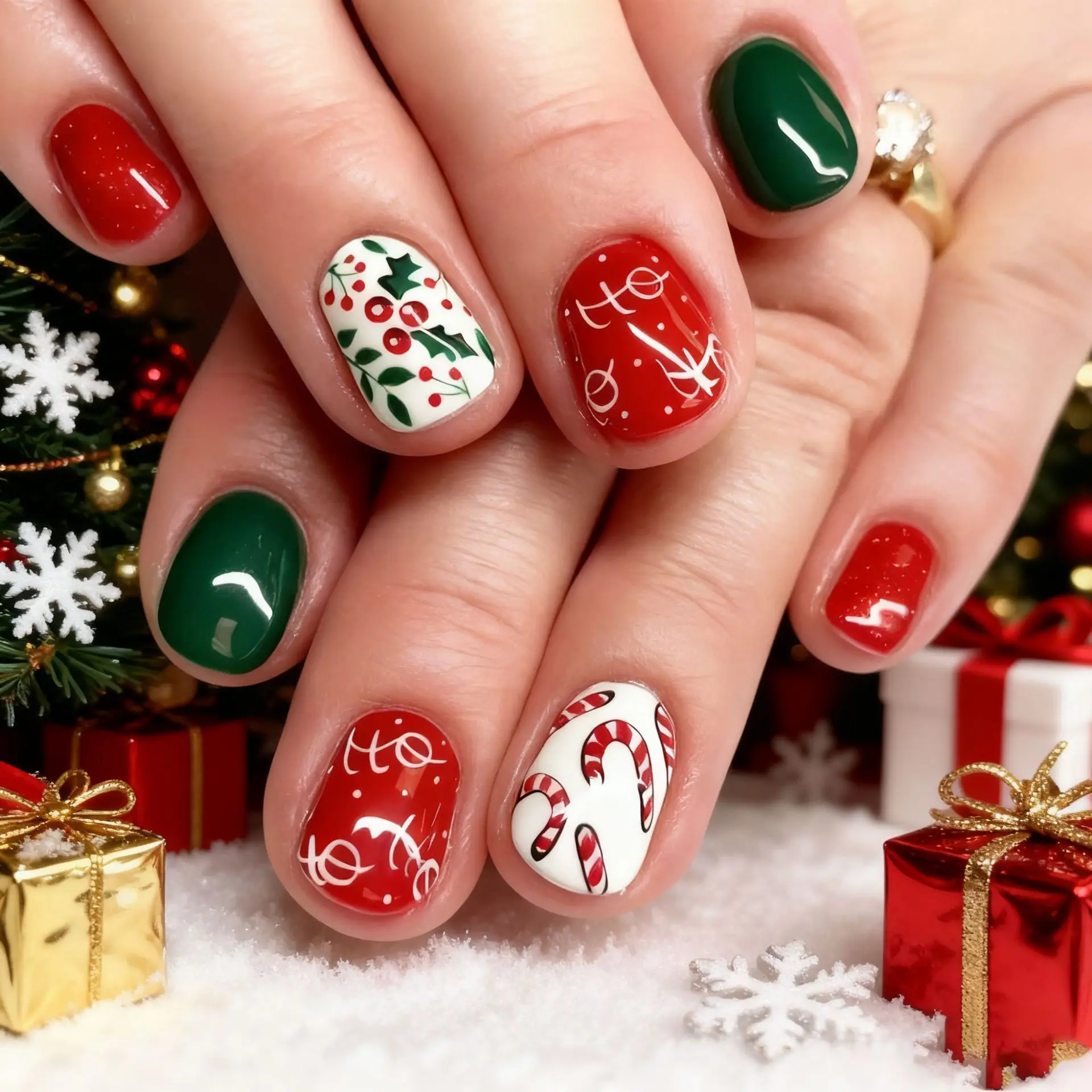 24 pçs natal curto unhas falsas clássico bonito moda natal vermelho berry folha letras imprensa em unhas unhas falsas para mulher
