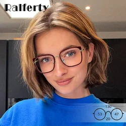 Ralferty 2025 Retro Leopard Blue Light Blocking Glasses Computer Women Transparent Anti-Glare 0 Diopter TR90 Optic Myopia Frames