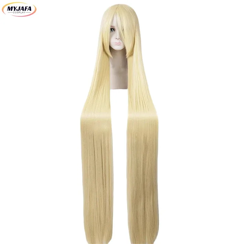 

aaa12 3150cm / 59" Cosplay High Quality Blond Long Straight Heat Resistant Synthetic Hair Party Game Anime Wigs Peluca + Wig