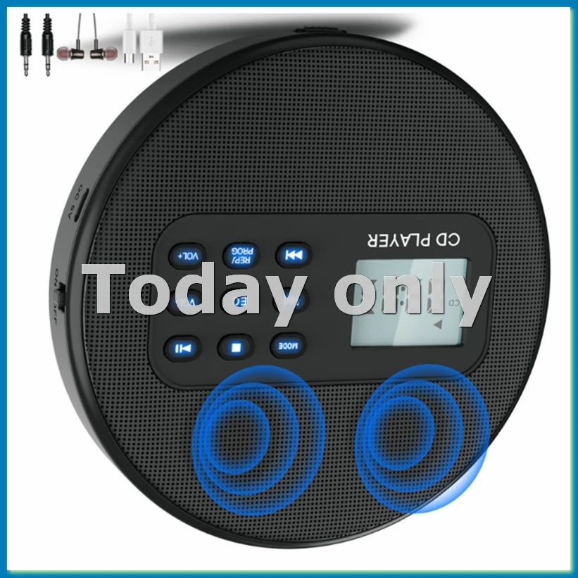 

CD-плеер с динамиками: перезаряжаемый проигрыватель компакт-дисков, проигрыватель компакт-дисков Discman с наушниками играет в записи MP3/CD/USB-ABFT