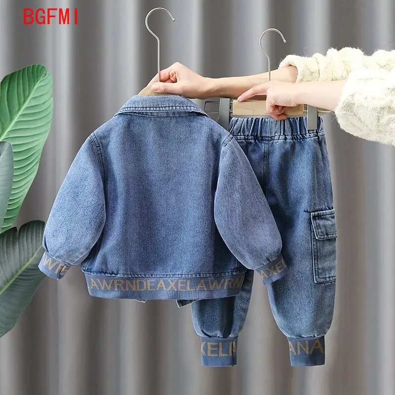 Autumn Kids clothes Spring Denim Coat Children\'s clothing Boys Outerwear Blue / Black Baby Jacket Pant sets 2-piece set 2-9Y