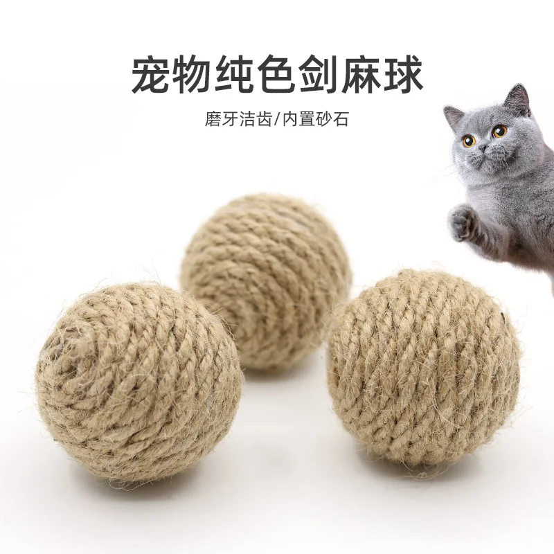 

Pet Hemp Rope Ball 4.5CMNatural Color Woven Hemp Ball Contains Small Sandstone Throwing Toy Ma Ball