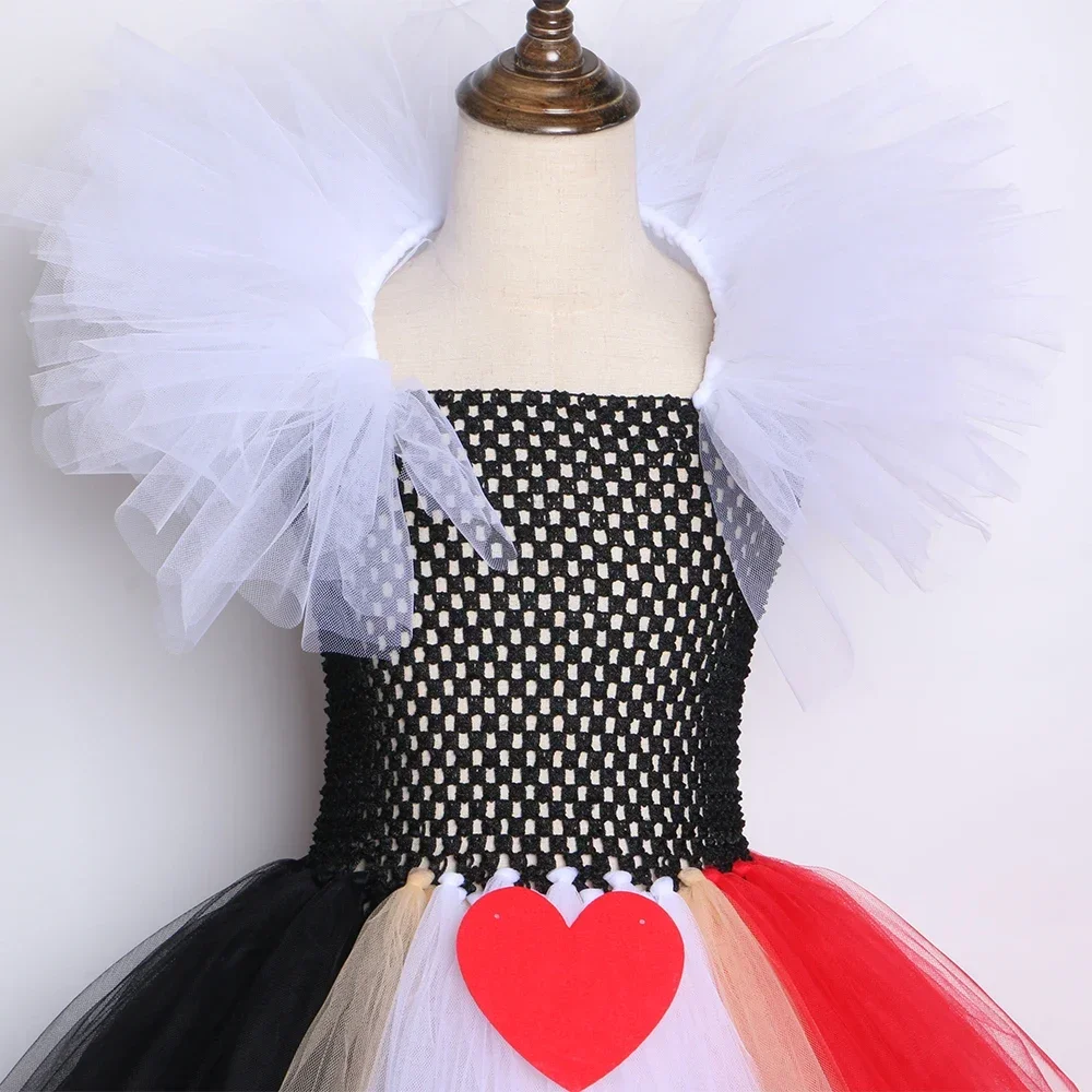 Queen of Hearts Costume for Girls Fancy Carnaval Party Dresses Wonderland Red Queen Tutu Princess Dress Kids Halloween Costumes