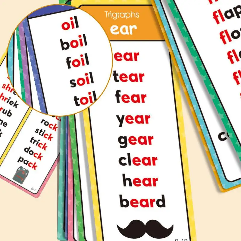 

60 Sheets Teacher Teaching Aids Montessori Phonics Word Lists Cards English Vocabulary Building Learning Flashcards