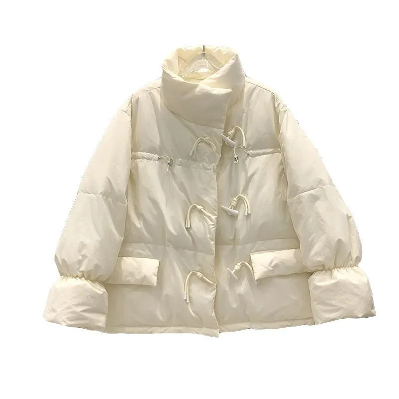 2025 nova fivela de chifre faculdade casaco de algodão inverno novo casaco de algodão curto pequeno bonito casaco simples deslocamento confortável e bonito