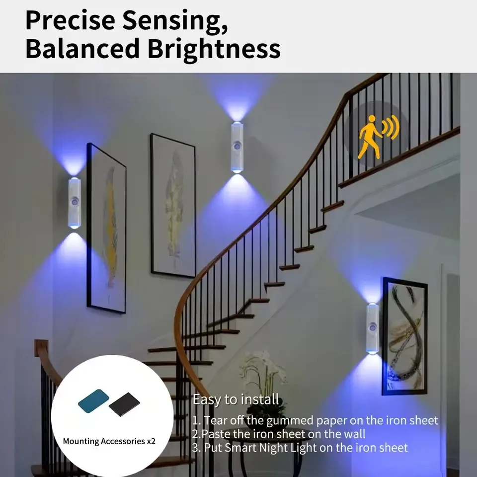RGB Wall Lights LED Motion Sensor Lamp Warmlight Up and Down Night Lights Magnetic Installation for Corridor Stair Room Decor