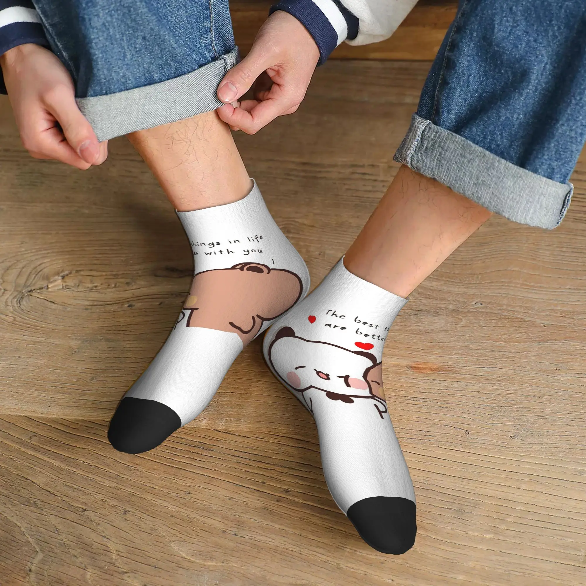 ถุงเท้าลายลูกโป่งพีชและโกมา บูบู ดูดู ถุงเท้าสไตล์ฮาราจูกุ ถุงเท้าทุกฤดู อุปกรณ์เสริมสำหรับของขวัญวันเกิดสำหรับผู้ชายและผู้หญิง