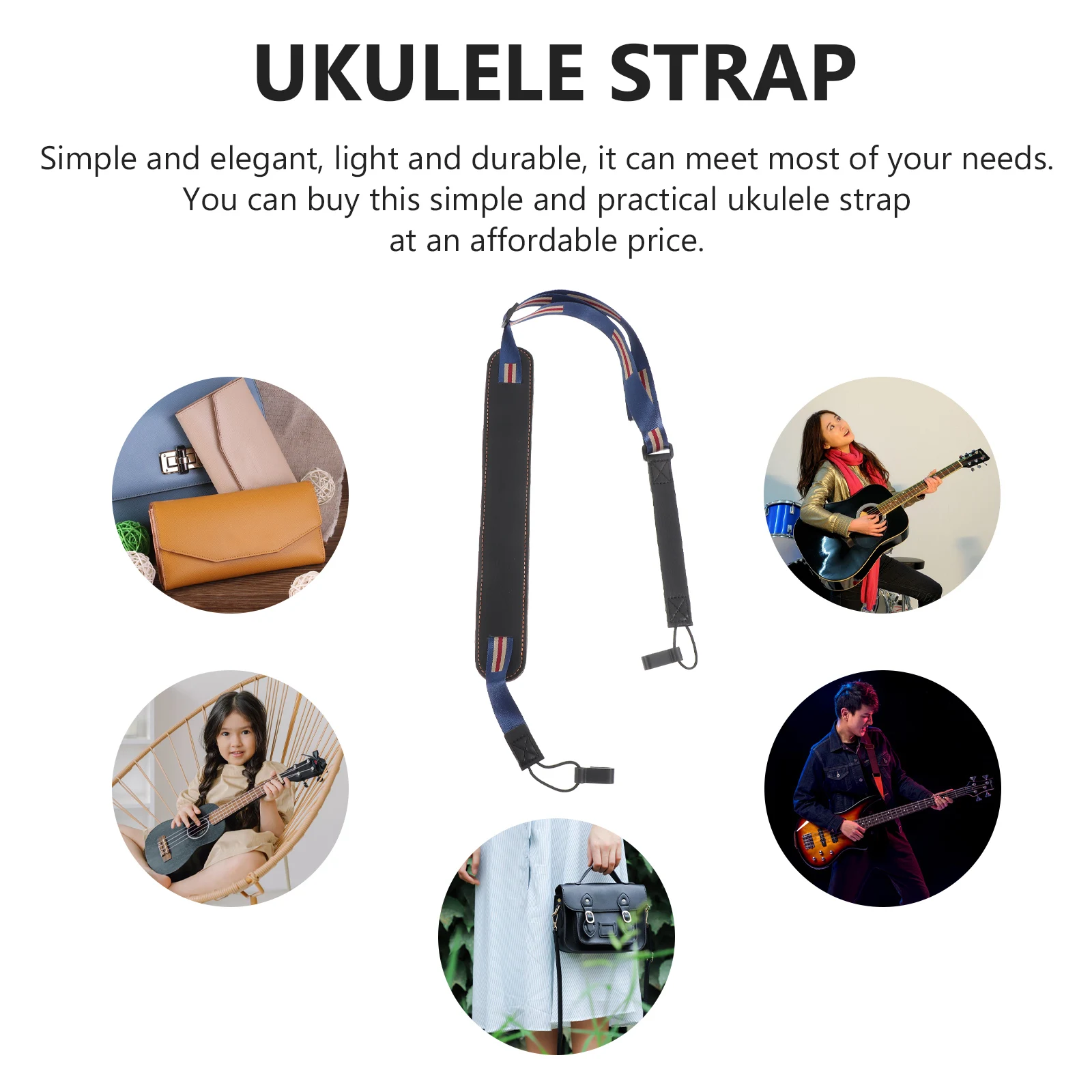 

1pc Adjustable Ukulele Strap Shoulder Belt Padded Kids No Drill Suspenders Hawaiian Comfortable Durable Light Simple Safe Long
