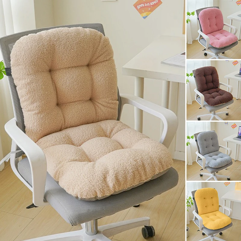 

Winter Office Chair Cushion with Backrest Lace Plush Design Thick Comfortable Padding for Ergonomic Support Home Office Use