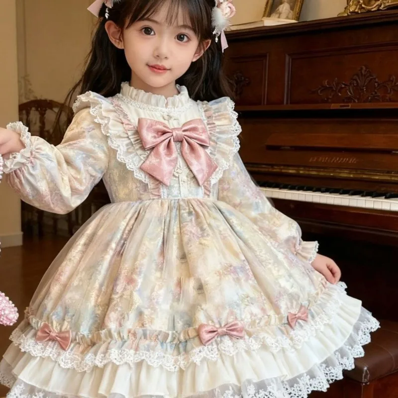 2026 Original Children's Cute Cartoon Princess Dress Kids' Vintage Lolita Puff Dress New Girls' Long Sleeve Lolita Dress LI840