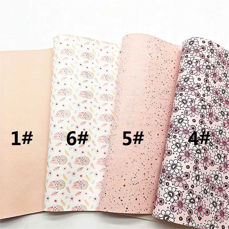 Flowers Pink Glitter Leather Sheets Bunnies Flowers Printed Synthetic Leather Glitter Suede Vinyl for DIY Craft 8.2