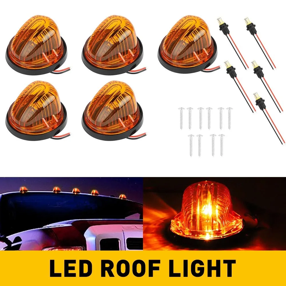 5Pcs Roof Cab Marker Lights Amber LED Clearance Lights w/ Base For 1973-1987 Chevy C/K Pickup GMC Truck 12V Waterproof