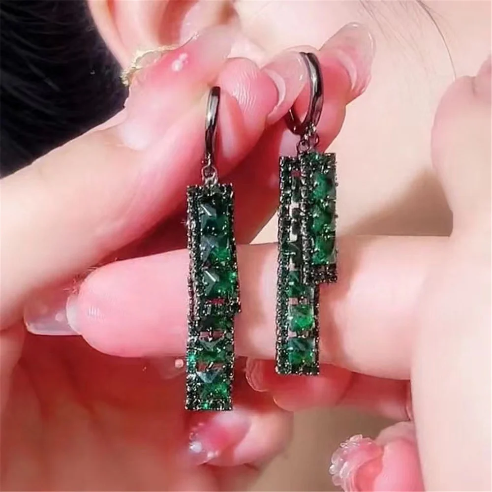 

Female White Green Square Zircon Stone Hoop Earrings Vintage Fashion Gold Color Wedding Jewelry For Women