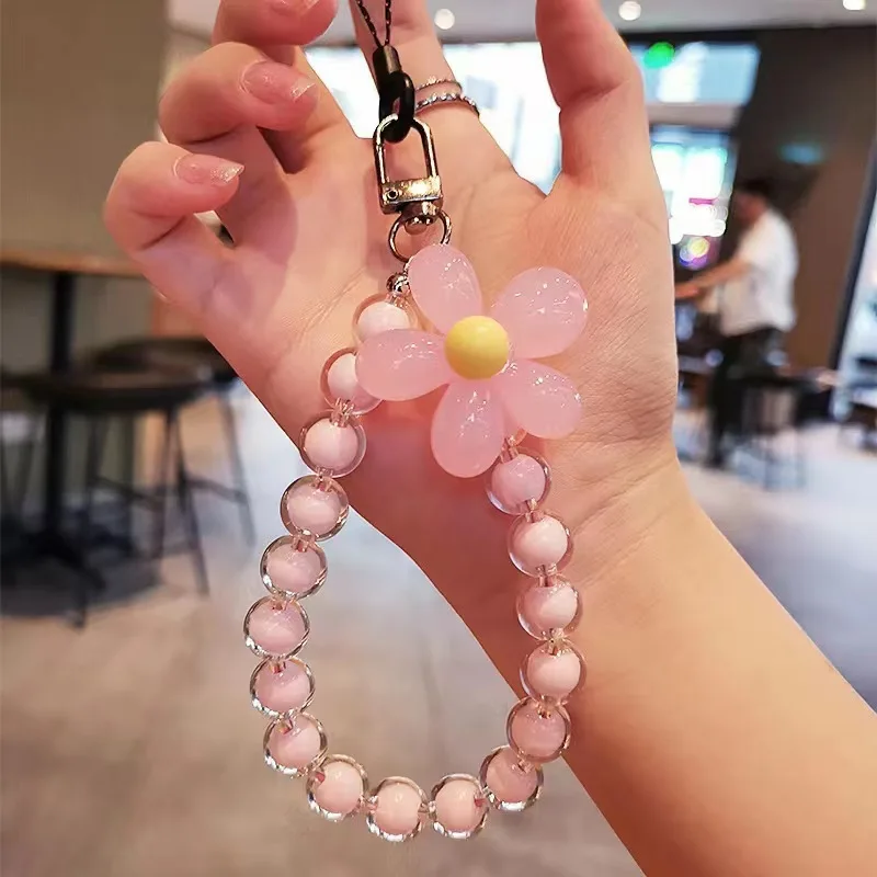 Phone Anti-lost Lanyard Key Short Wrist Pendant Colorful Macaron Round Bead Pendant Women's Hand-held Chain Mobile Phone Lanyard