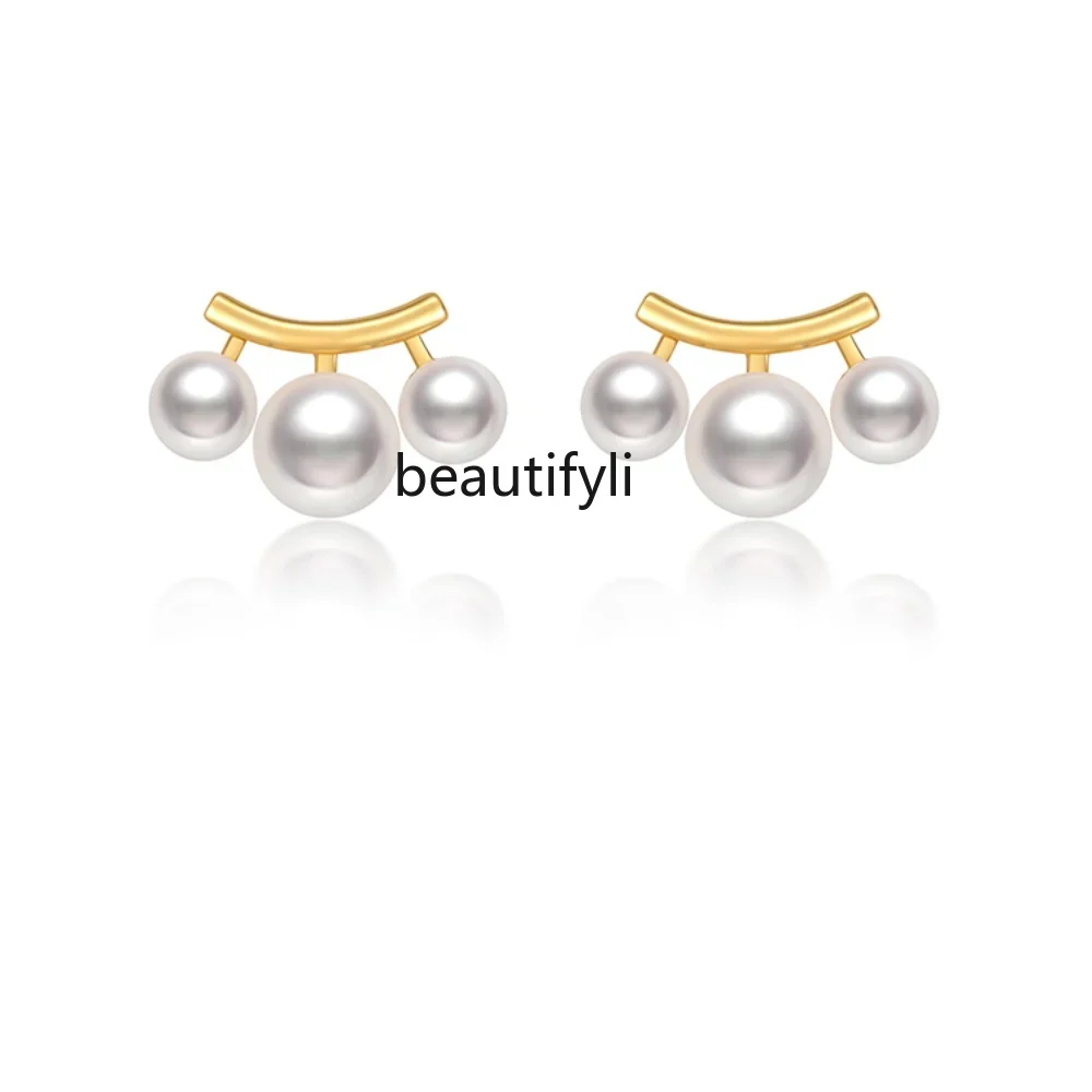 yj Pearl Stud Earrings for Women Niche Design Earrings Light Luxury Temperament Daily Commuter Earrings