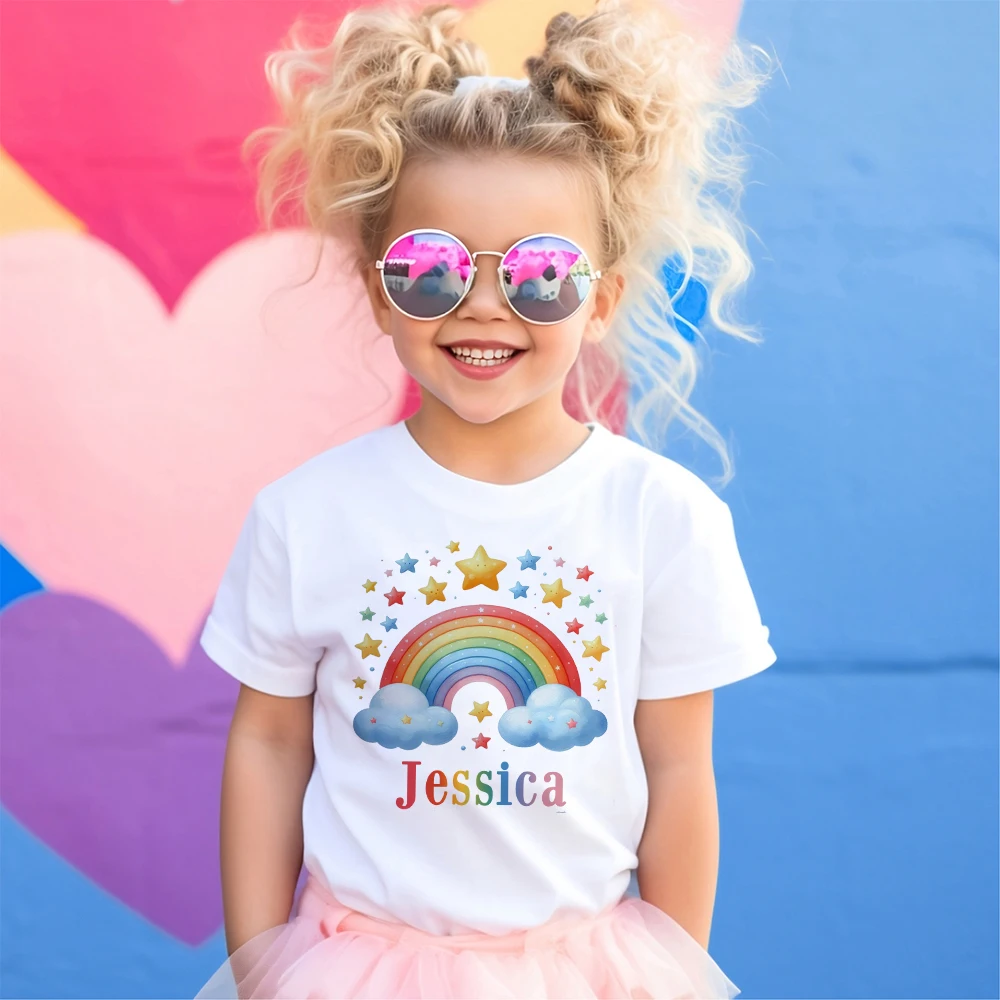 Personalized Rainbow with Name Kids Shirt Custom Tee T-shirt Child Summer T Shirts Children Clothes Boys Girls Short Sleeve Tops