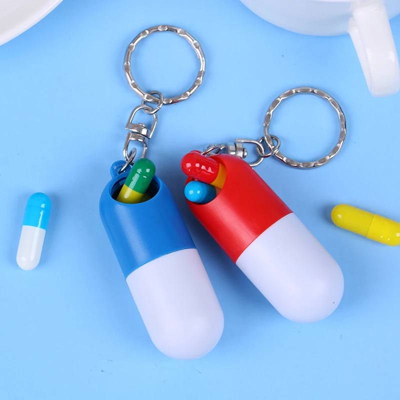 Portable Capsule Shaped Travel Pill Box Medicine Case Drug Container Key Chain