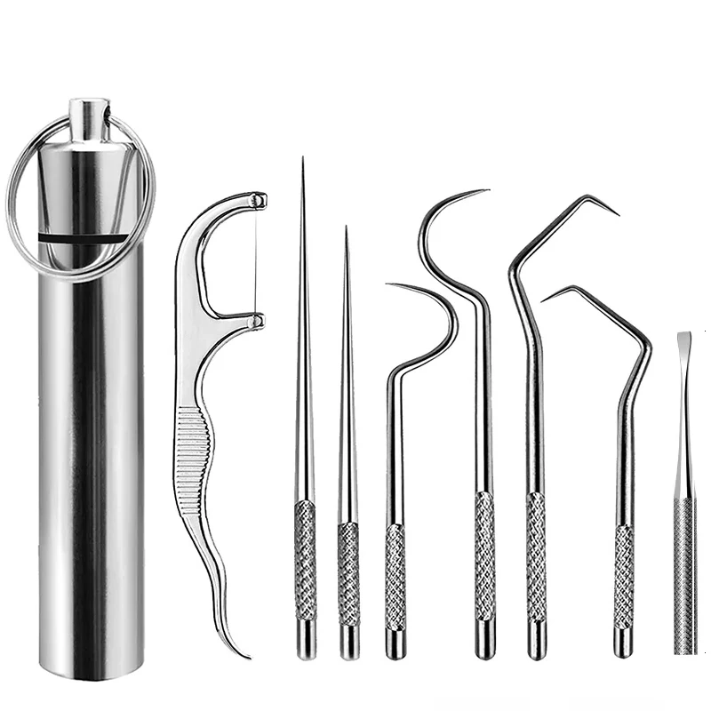 Stainless Steel Toothpick Set Teeth Tartar Cleaning Tools Portable Dental Floss Reusable Dental Floss Oral Hygiene Care