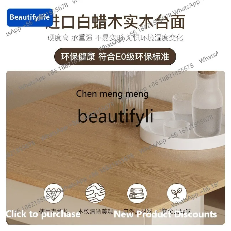 

cqy Cream Style Solid Wood Extendable Dining Table Home Use Foldable Small Apartment Dining Table and Chair Set