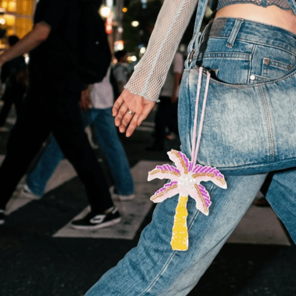 Cute Crystal Applique Patch Bag Pendant Starfish Sequin Beaded Patch Lanyard Hanging Rope 3D Keyring Vacation