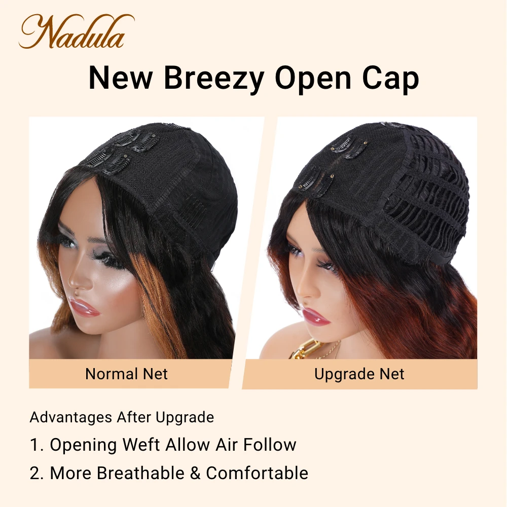 Nadula Hair V Part Body Wave Hair Wigs Glue Less Breathable Hollow Out Cap Upgrade New Breezy Open Cap Brazilian Hair Wigs