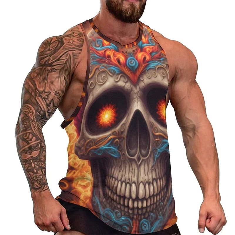 Newest Fashion Skull 3D Print Men\'s Tank Tops Casual Hip Hop Graphic Streetwear Fitness Tops Tees Men Summer Sleeveless Shirts