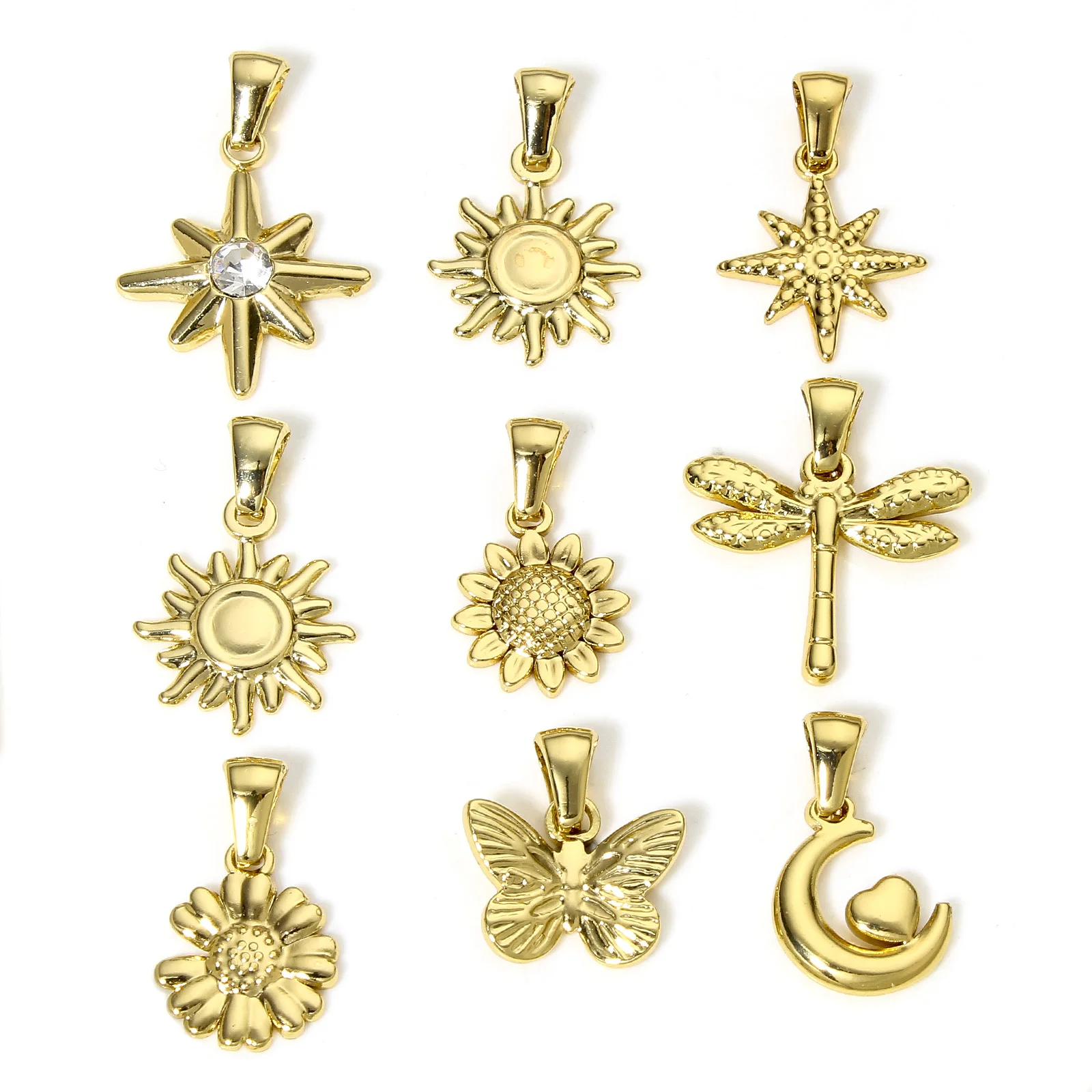 1pc Sun Moon 304 Stainless Steel Charms Melon Seeds Buckle Pendant Gold Color Star Charm DIY Necklace Jewelry Earrings Pendant